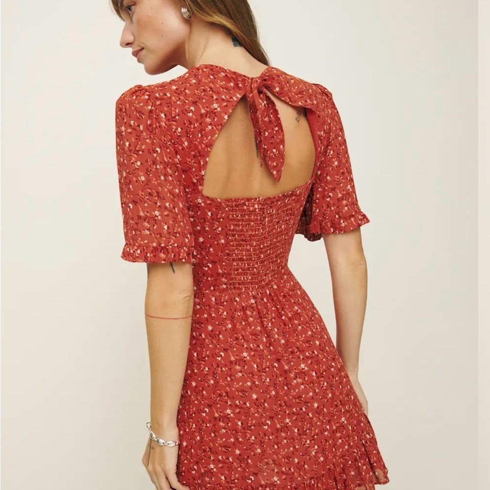 Reformation Floral Red Dress Alaina Size 6 - Picture 6 of 9